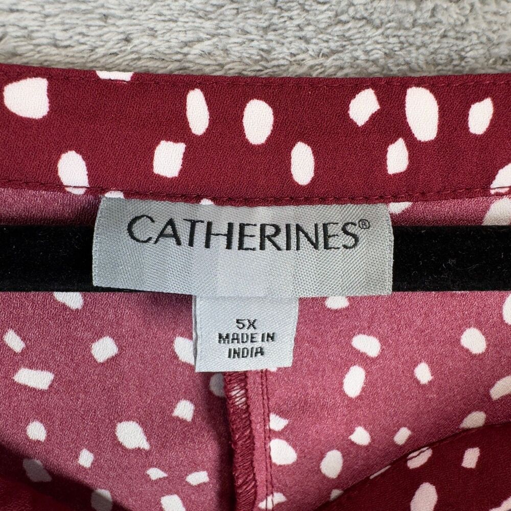 Catherines Blouse Womens 5X Red White Polka Dot Button Up Long Sleeve Casual Top - Picture 3 of 9